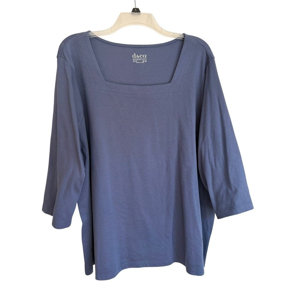 D&Co Essentials Blue Square Neck 3/4 Sleeve Knit Top Plus Size 3X